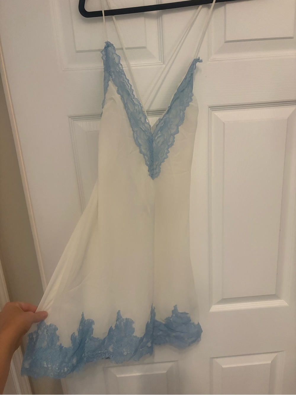 Princess Polly Ivory Mini Slip Dress with Dusty Blue Lace